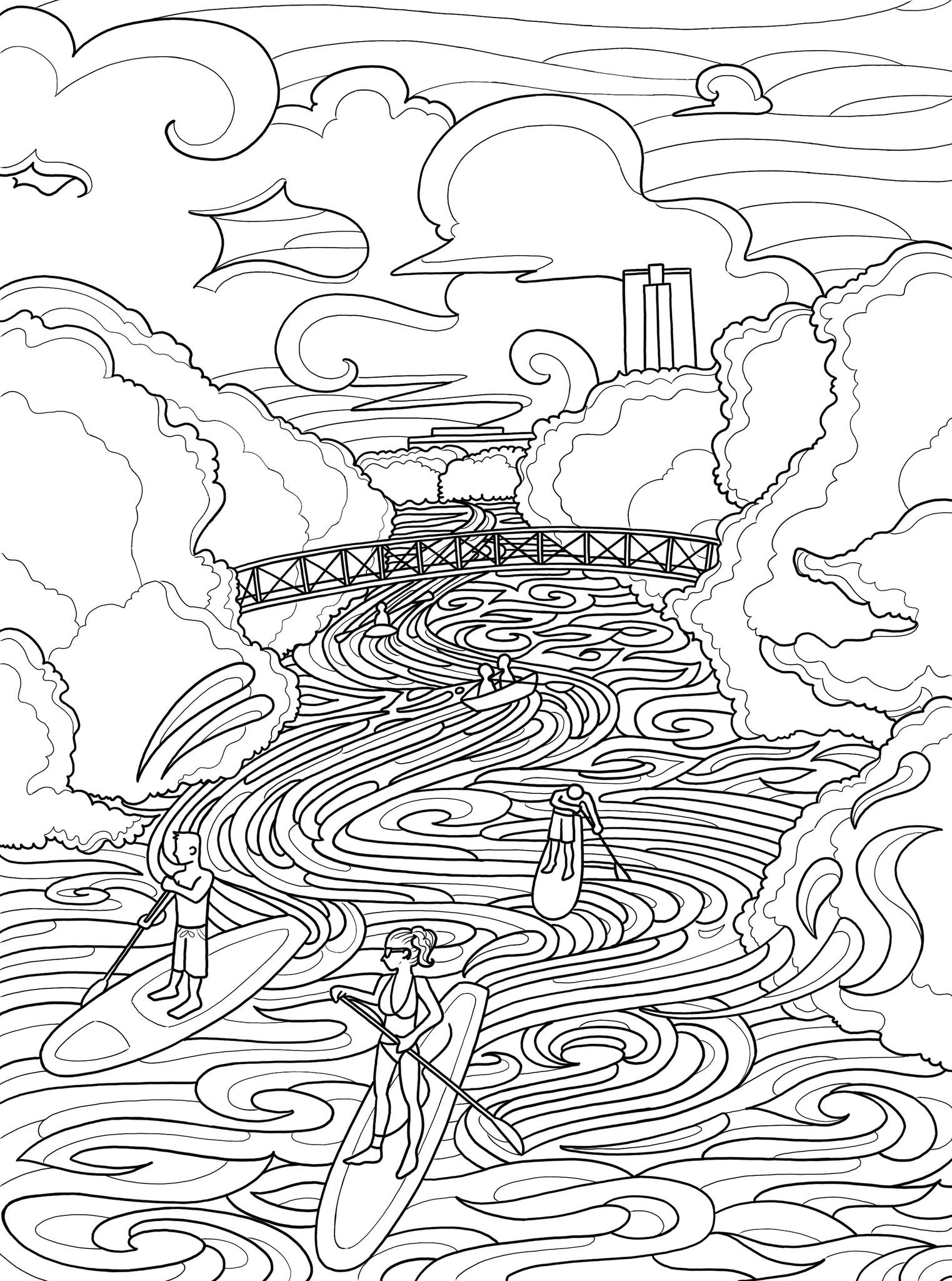 Lou Neff Paddleboard Coloring Page - Borrelli Illustrations
