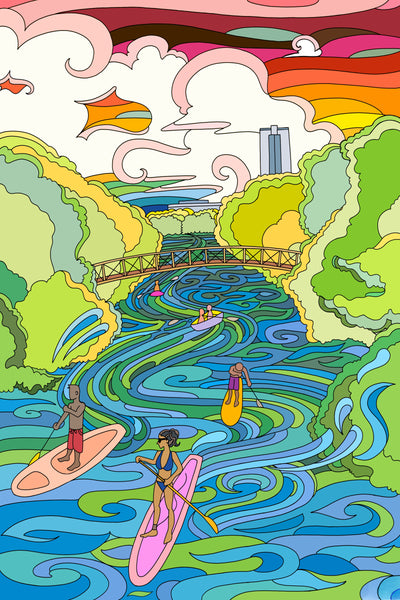 Lou-Neff-Paddleboarders-illustration-by-local-Austin-TX-artist-Becca-Borrelli