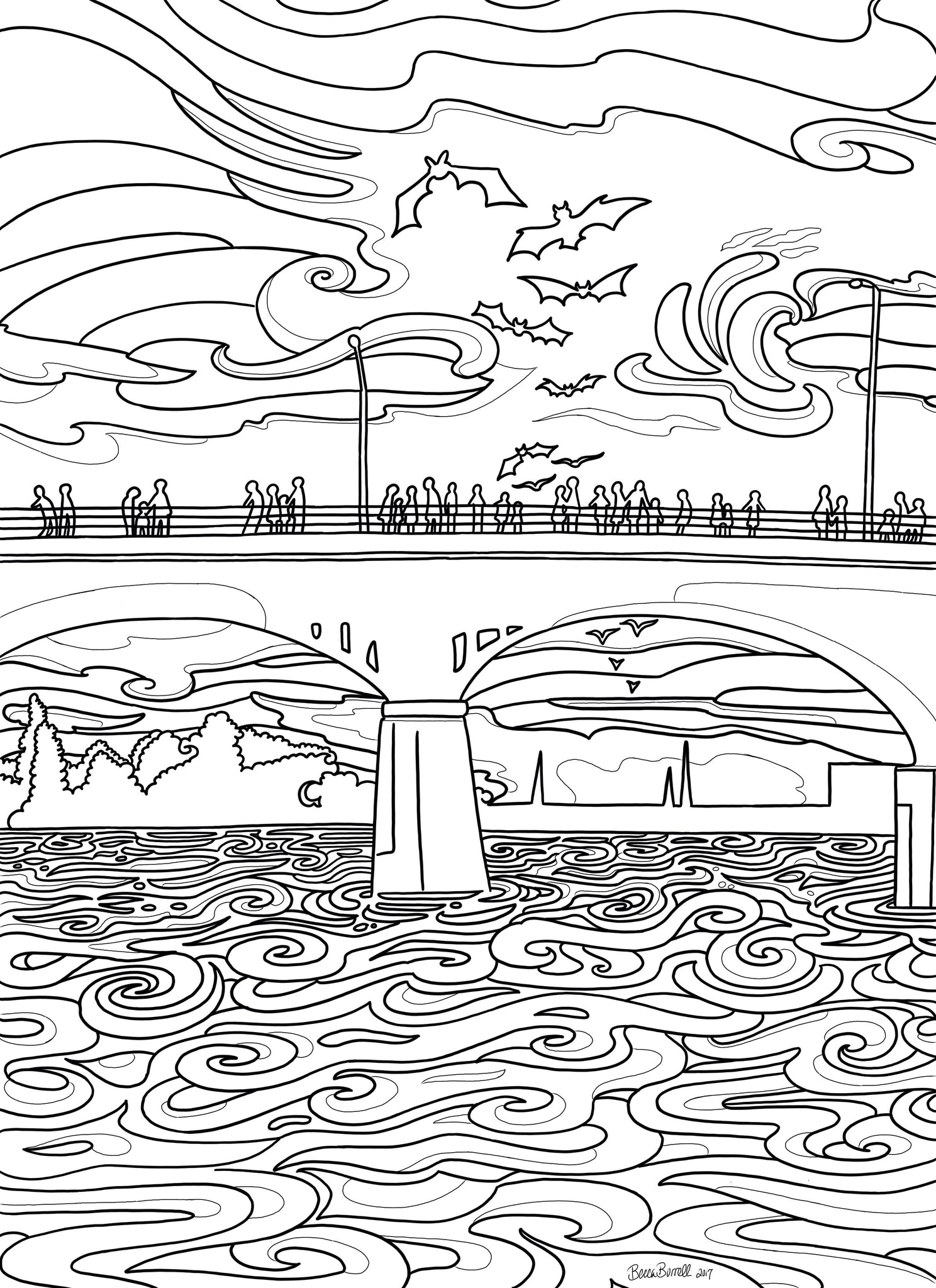 Austin Congress Bridge Coloring Page - Borrelli Illustrations