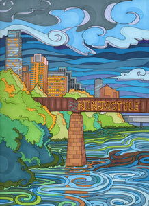 I've-Got-Ninja-Style-illustration-of-iconic-train-bridge-graffiti-in-downtown-Austin-by-Becca-Borrelli